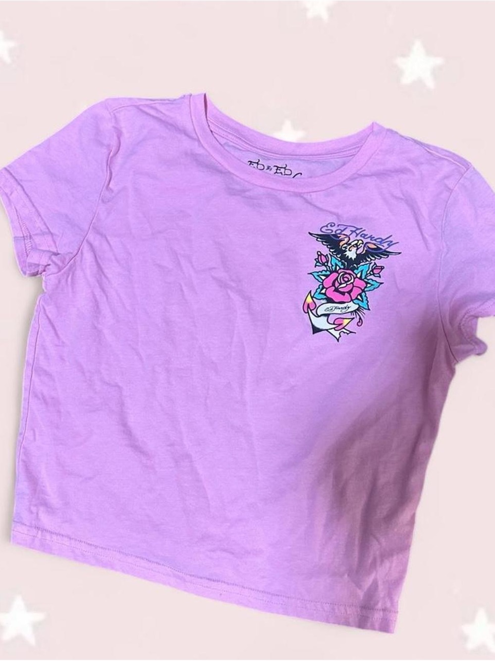 Ed Hardy Pink Baby Tee with Rose Graphic